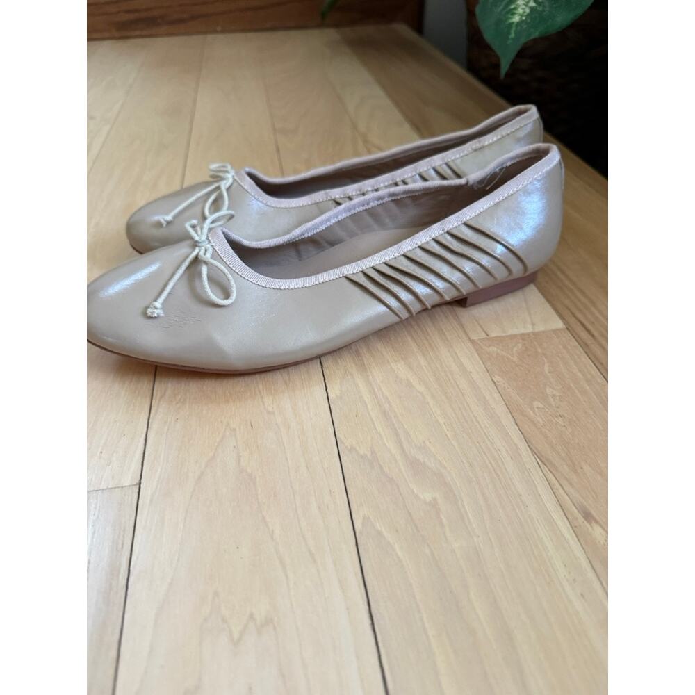 Emerald Label Beige Pleated Ballet Flat 158 - Picture 4 of 7